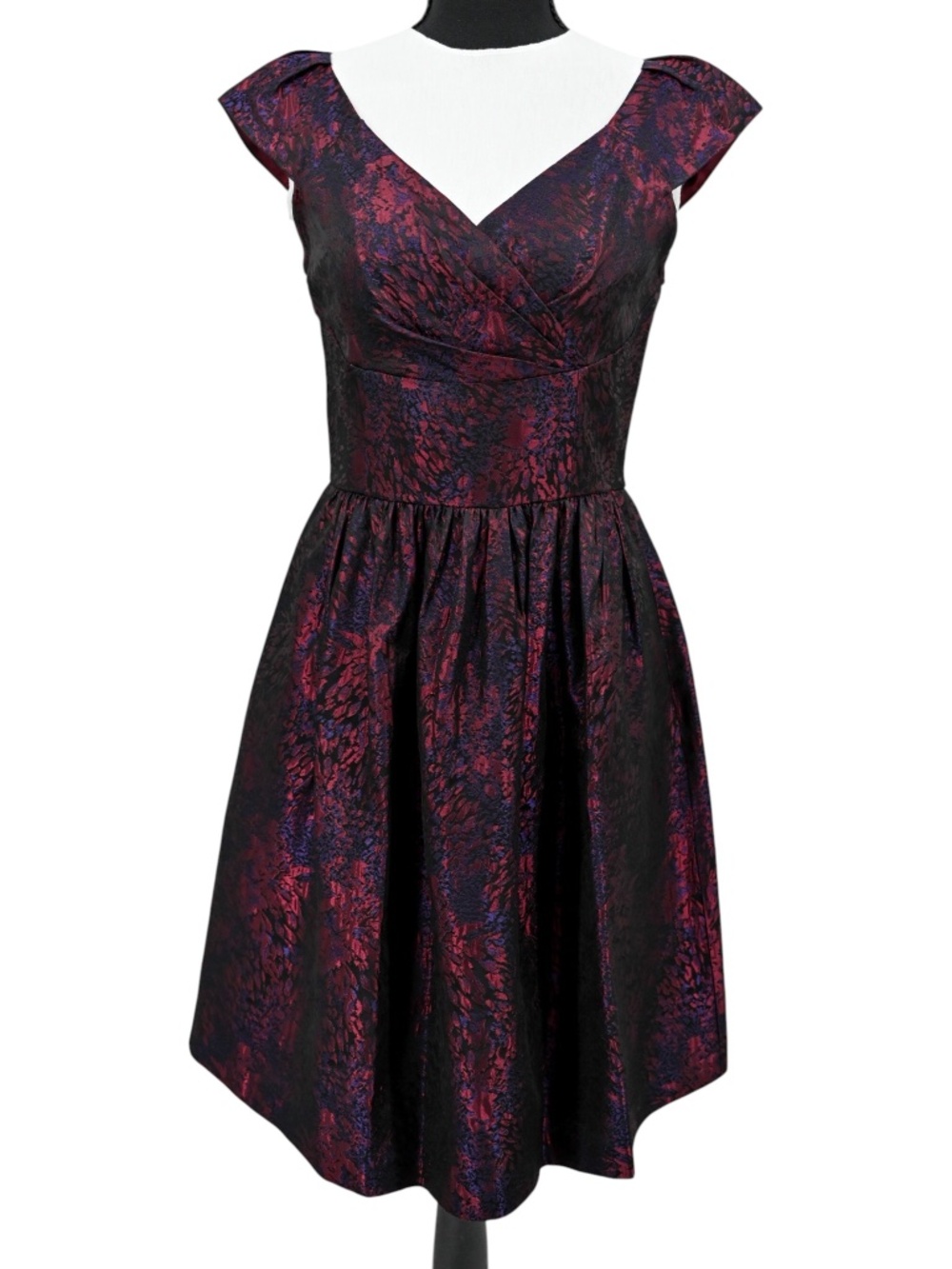 VTG-Style Suzi Chin Burgundy Brocade 1950s Retro-Glam Cocktail Dress Sz 4 - Picture 7 of 10
